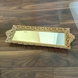 Elegant Gold Fancy Mirrored Vanity Tray - vintage antique ornate decorative chic